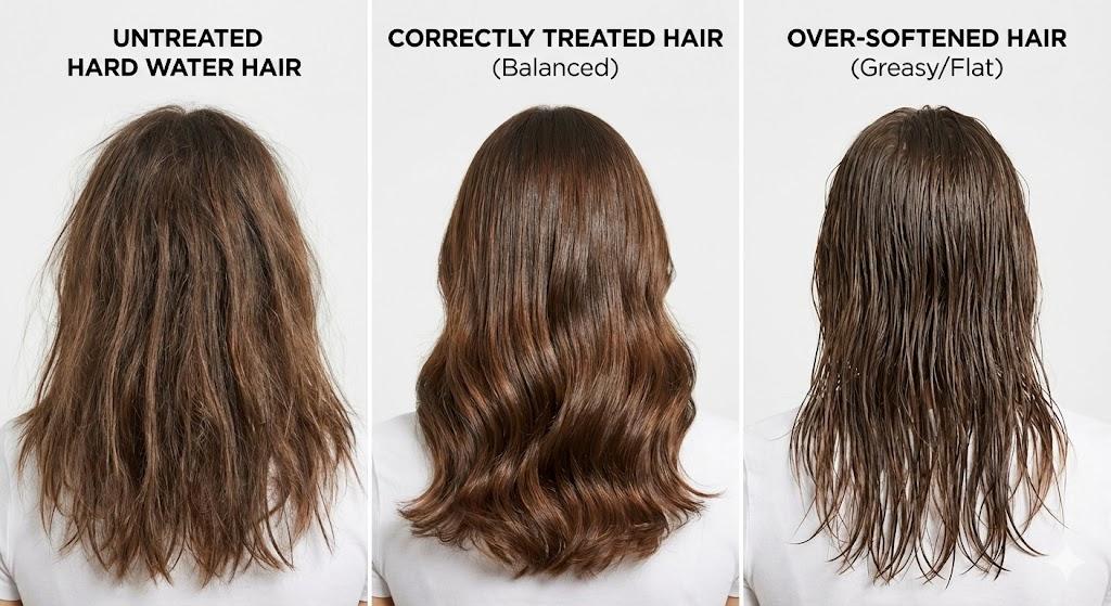 Hard water hair solutions comparison showing different outcomes