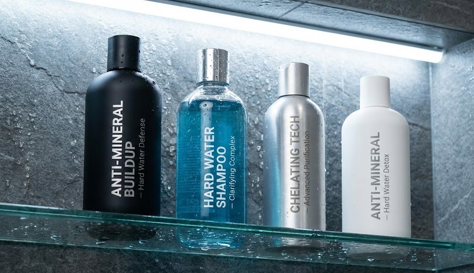 Visual comparison of top chelating shampoos for hard water hair