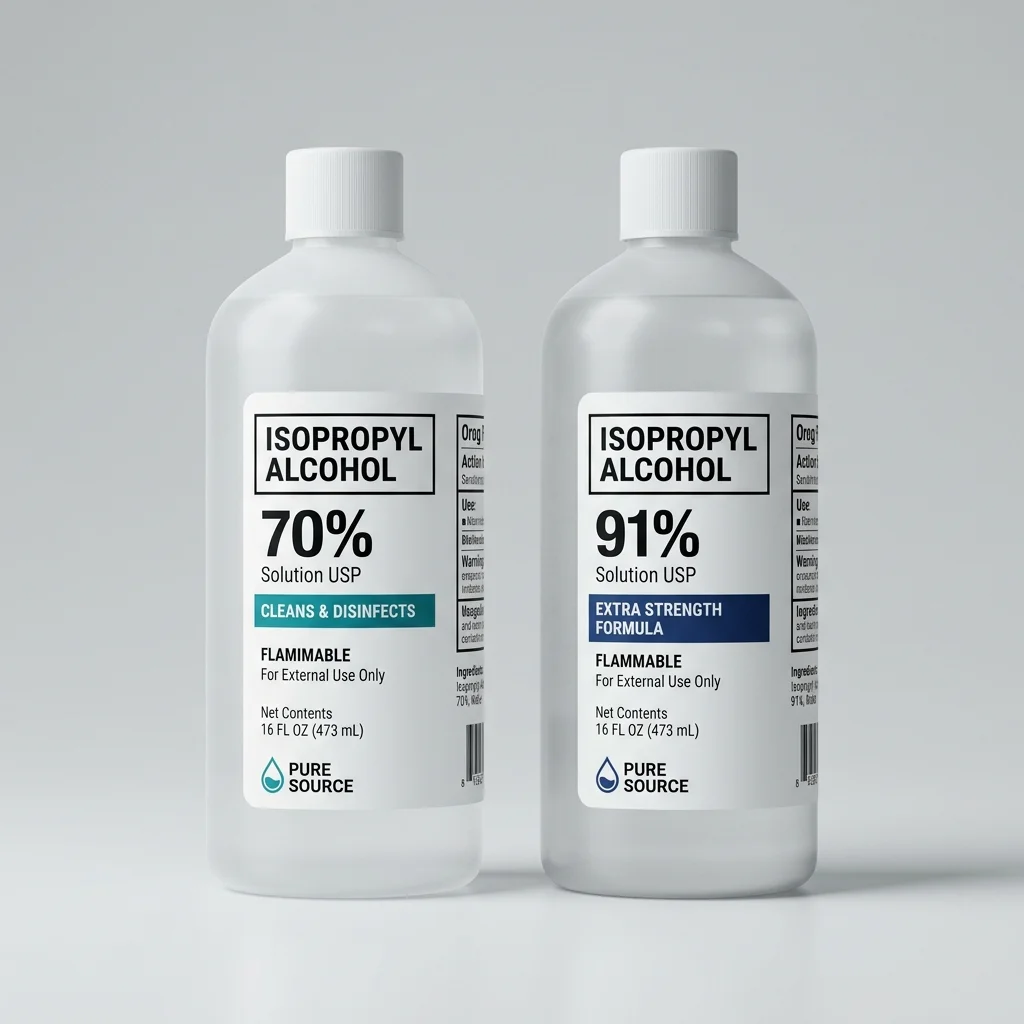 Comparison of 70% vs 91% isopropyl alcohol, with 91% recommended for razor blade dipping to minimize residual water