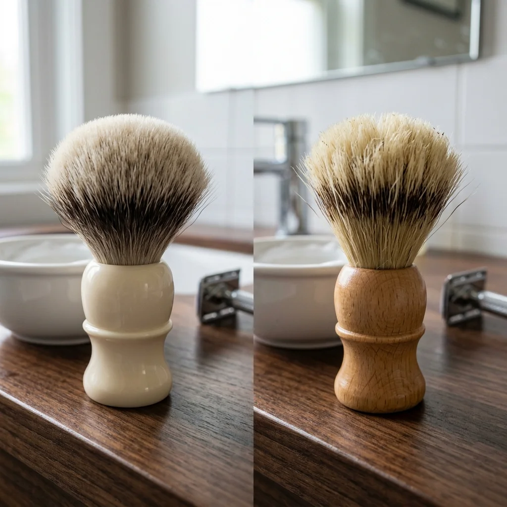 Comparison of soft silver tip badger brush versus stiffer boar hair shaving brush for hard water performance