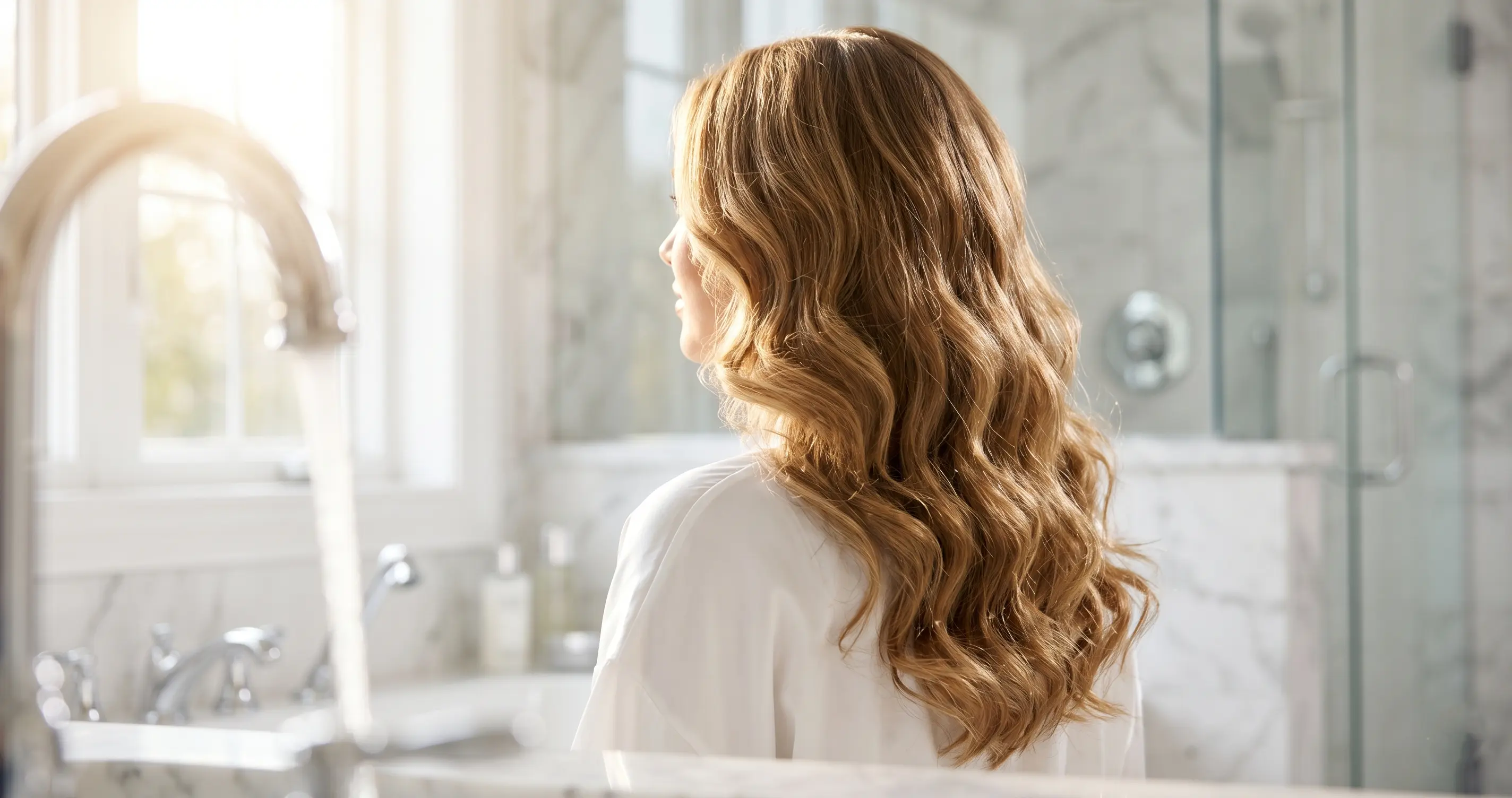 Healthy, bouncy, and voluminous hair after adjusting routine for soft water